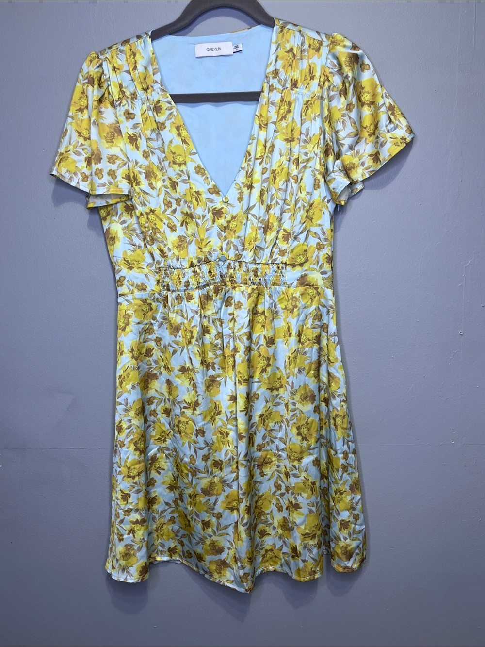 Greylin Yellow Floral Mini Dress Size